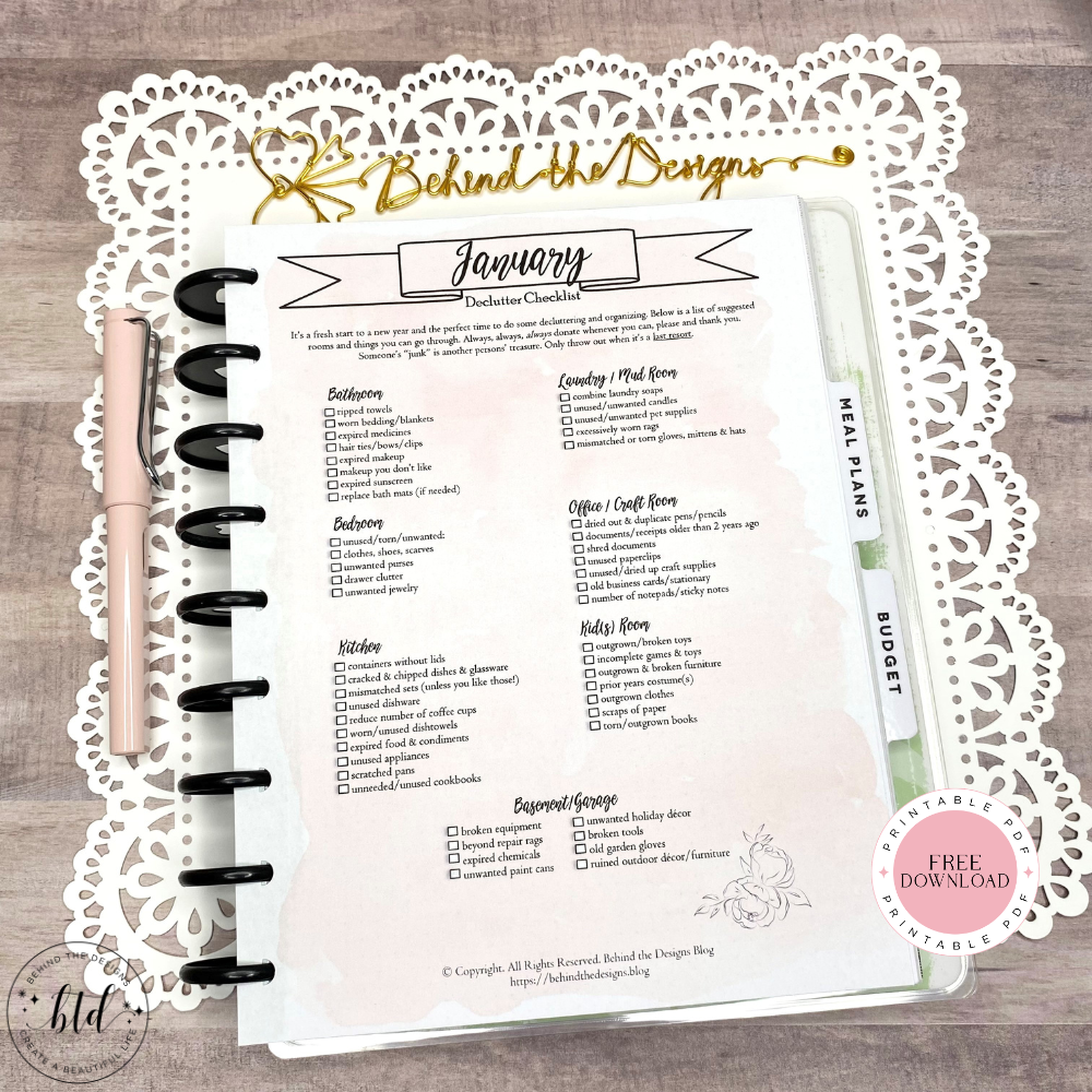 January Declutter Checklist Planner Printable