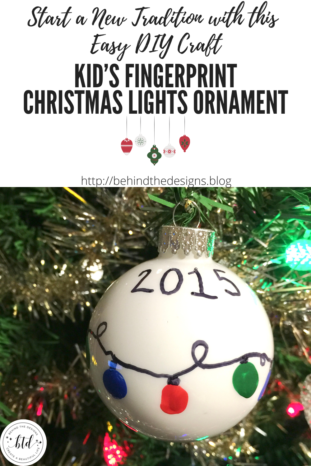 DIY Kid's Fingerprint Christmas Lights Ornament - Behind the Designs