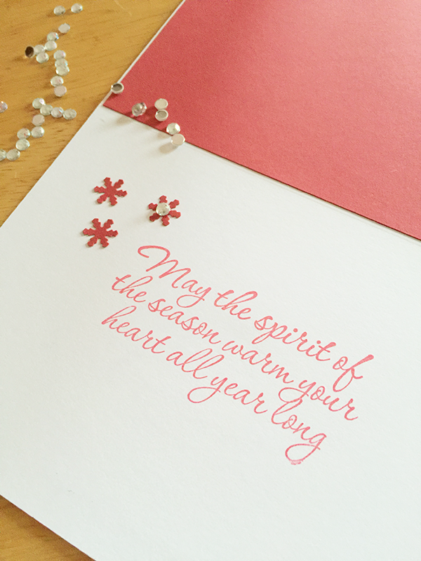 DIY Hand Stamped Holiday Card Inside Cover Red Sparkle
