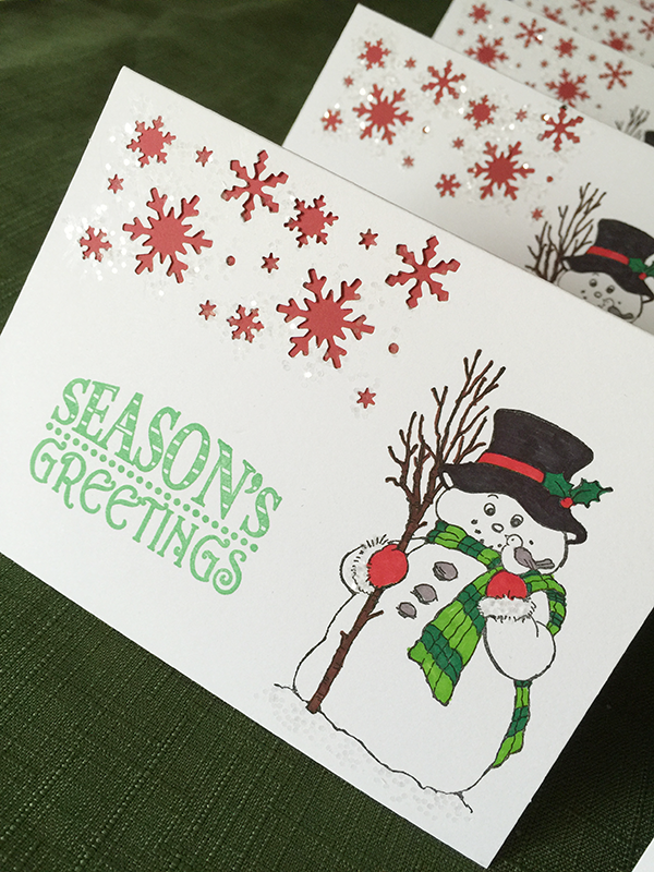 Falling Snow Handstamped DIY Snowman Holiday Card | Behind the Designs Blog
