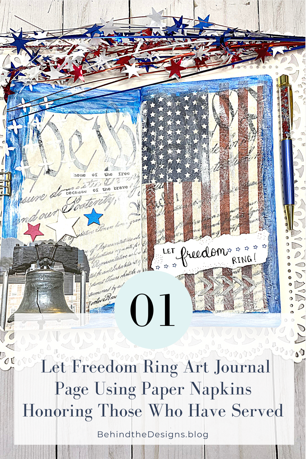 Let Freedom Ring Art Journal Page Using Paper Napkins
