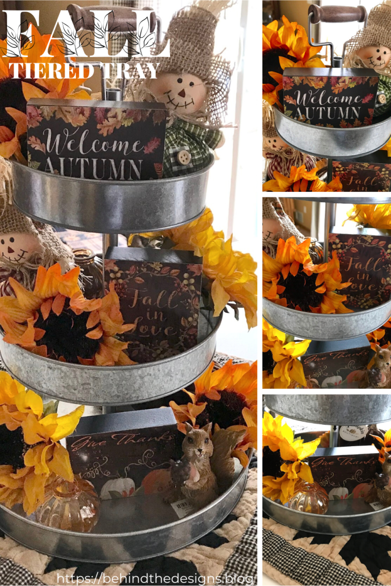 Fall Tiered Tray Decor in Farmhouse Sunflowers