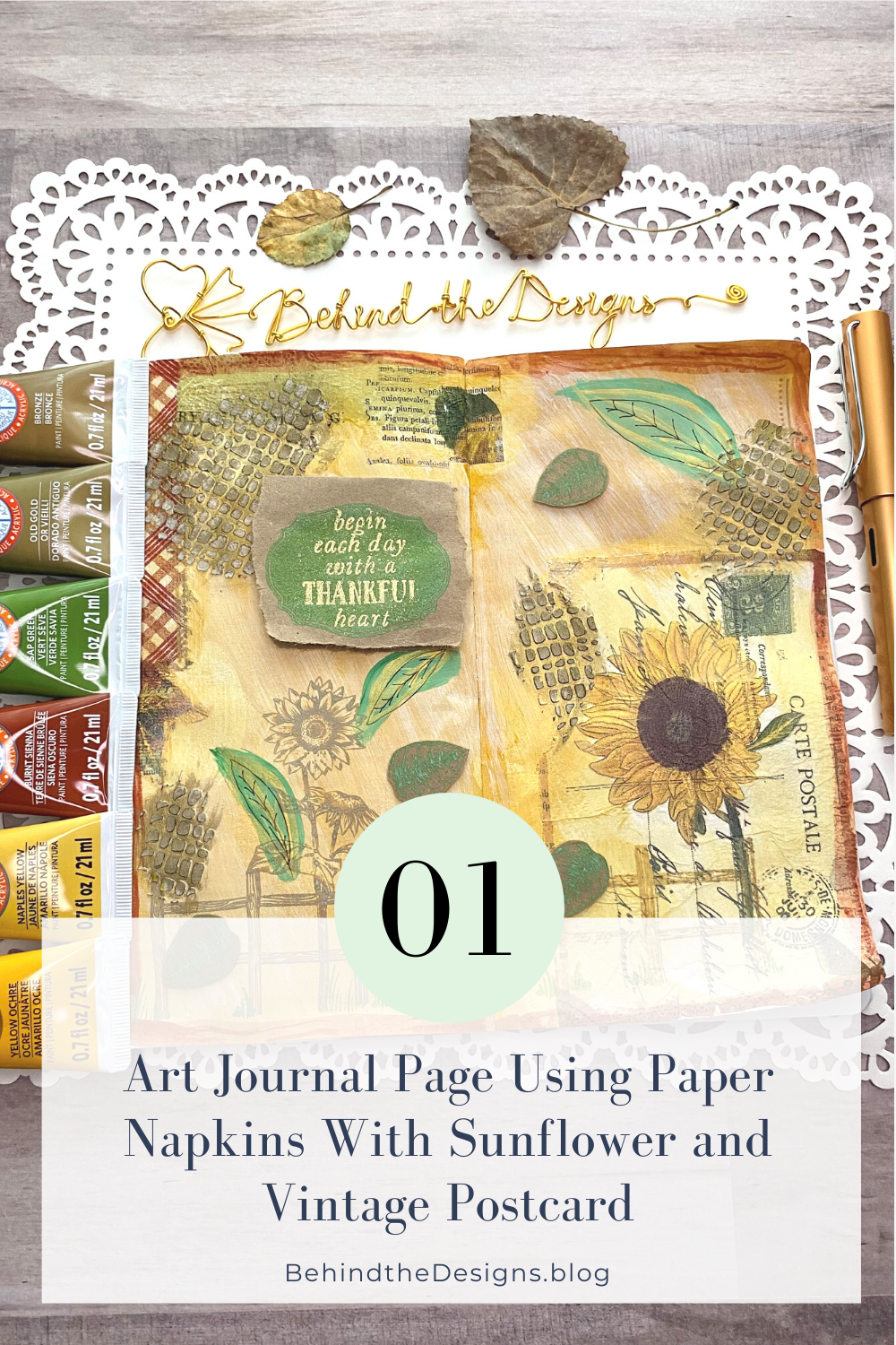 Art Journal Page With Sunflower Paper Napkin