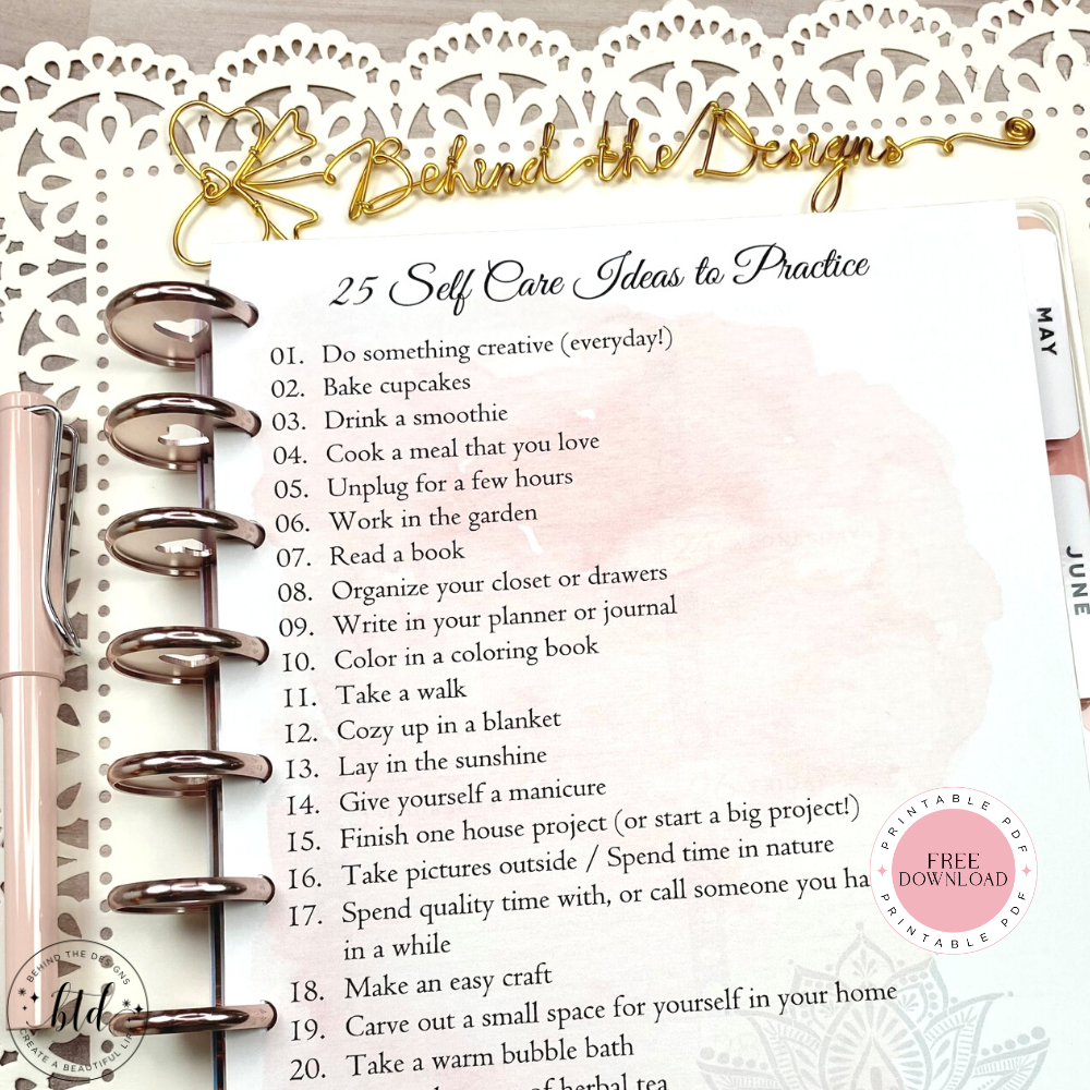 25 Self Care Ideas to Practice + Free Printable