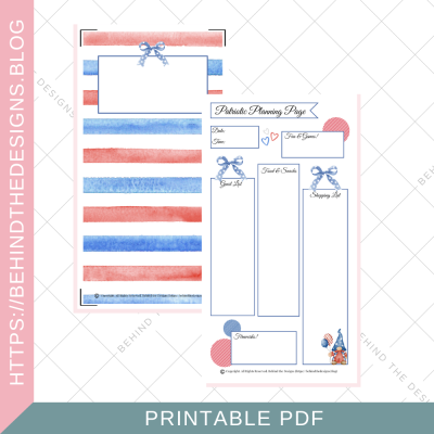Standard TN Size | Patriotic Star Spangled Bows Printable Insert