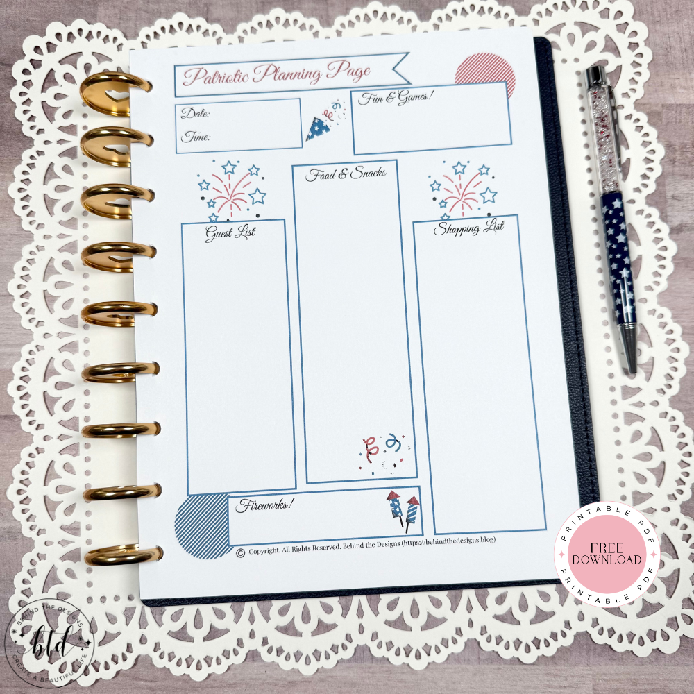 Patriotic Red White Blue Planning Page + Free Printable
